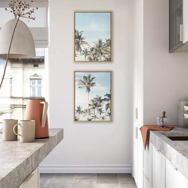 Kate and Laurel Sylvie Coastal Coconut Palm Tree Beach Left and Right Framed Canvas Wall Art Set by The Creative Bunch Studio 2 Piece Set 18x24 Natural Tropical Beach Art Wall DcorNatural
