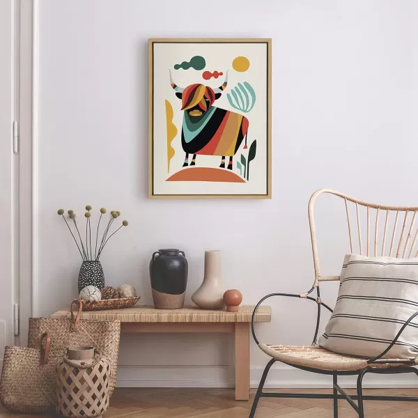 Kate and Laurel Sylvie Cow Framed Canvas Wall Art by Rachel Lee of My Dream Wall 23x33 Natural18x24