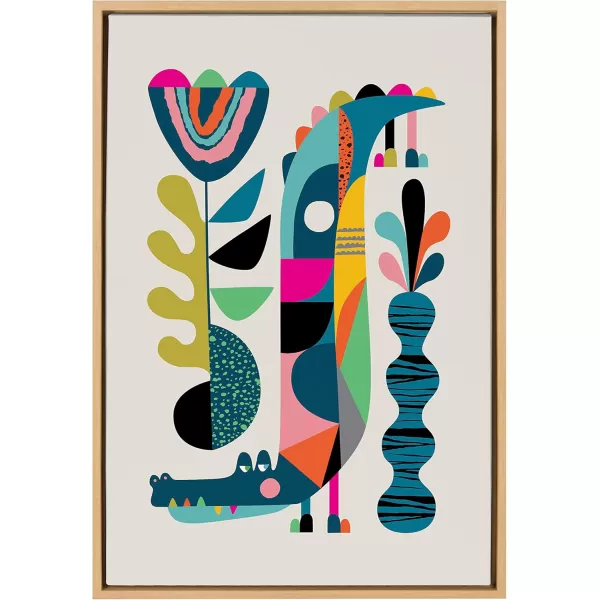 Kate and Laurel Sylvie Crocodile Framed Canvas Wall Art by Rachel Lee of My Dream Wall 18x24 Black Chic MidCentury Animal Art for WallNatural