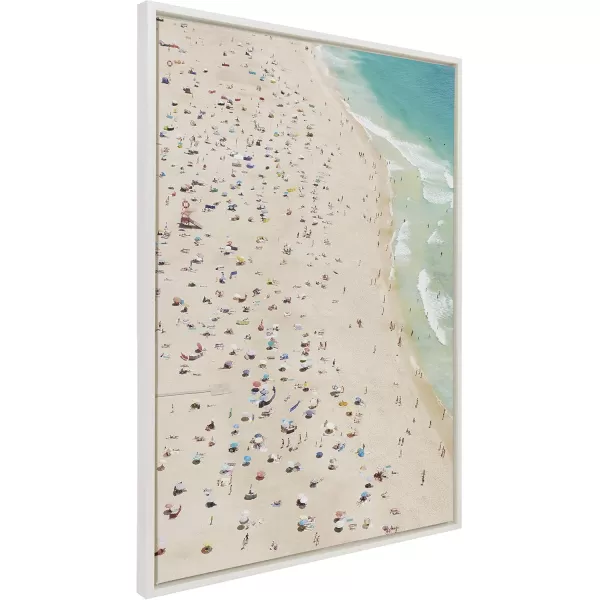 Kate and Laurel Sylvie Crowded Beach from Above Framed Canvas Wall Art by Amy Peterson 28x38 White Coastal Beach Art for Wall