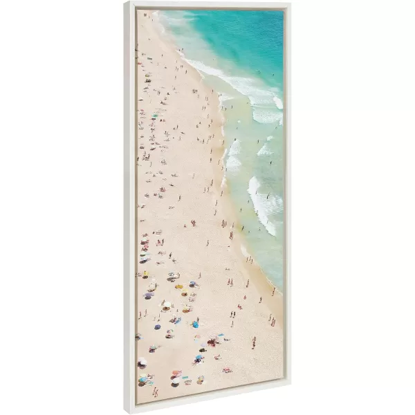 Kate and Laurel Sylvie Crowded Beach from Above Framed Canvas Wall Art by Amy Peterson Art Studio 23x33 White Coastal Beach Landscape Art for WallWhite