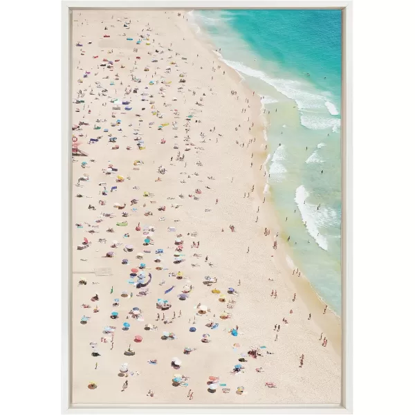 Kate and Laurel Sylvie Crowded Beach from Above Framed Canvas Wall Art by Amy Peterson Art Studio 23x33 White Coastal Beach Landscape Art for WallWhite