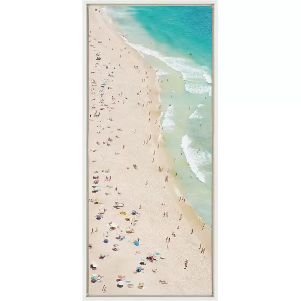 Kate and Laurel Sylvie Crowded Beach from Above Framed Canvas Wall Art by Amy Peterson Art Studio 23x33 White Coastal Beach Landscape Art for WallWhite