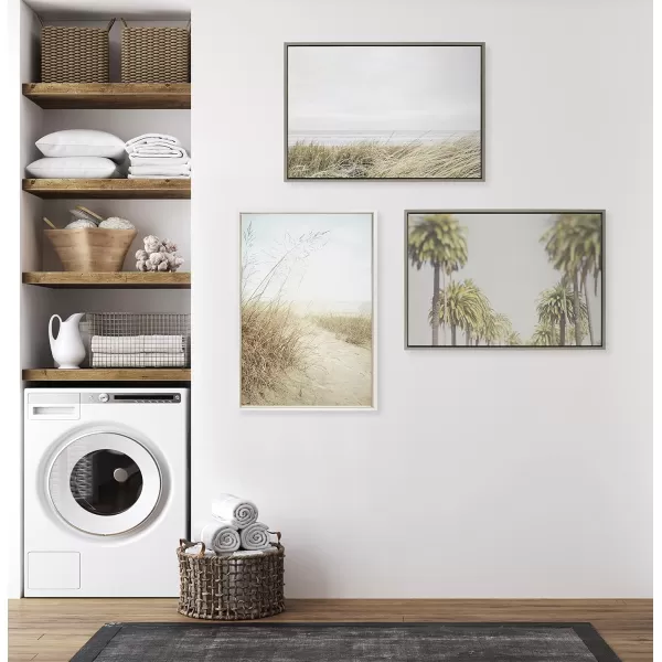 Kate and Laurel Sylvie East Beach Framed Canvas Wall Art by Amy Peterson Art Studio 18x24 Natural Chic Coastal Art for WallGray