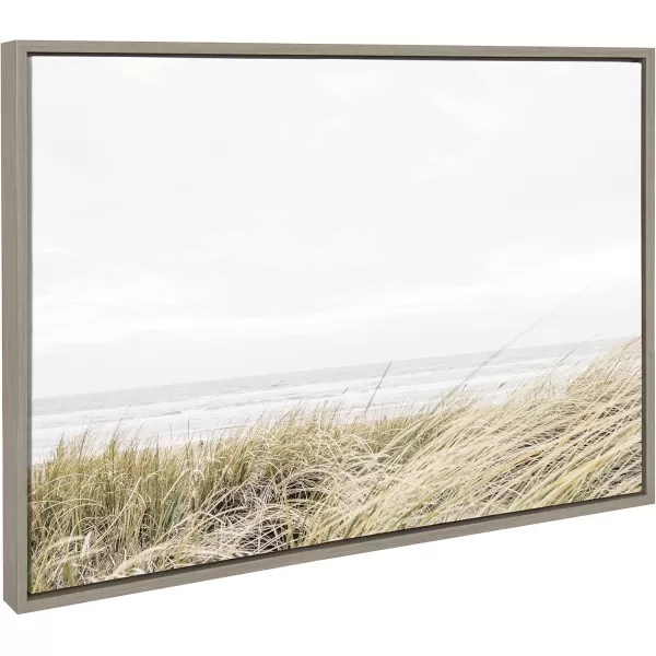 Kate and Laurel Sylvie East Beach Framed Canvas Wall Art by Amy Peterson Art Studio 18x24 Natural Chic Coastal Art for WallGray