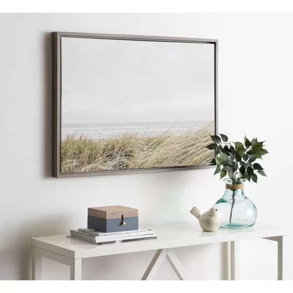 Kate and Laurel Sylvie East Beach Framed Canvas Wall Art by Amy Peterson Art Studio 18x24 Natural Chic Coastal Art for WallGray