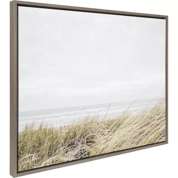 Kate and Laurel Sylvie East Beach Framed Canvas Wall Art by Amy Peterson Art Studio 18x24 Natural Chic Coastal Art for WallGray