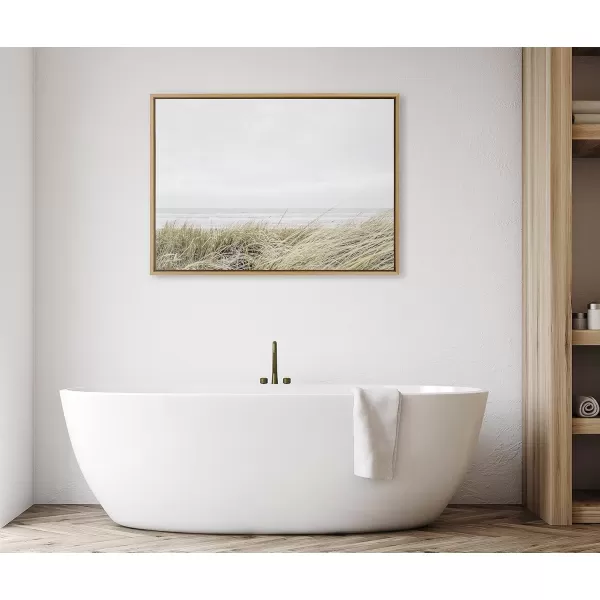 Kate and Laurel Sylvie East Beach Framed Canvas Wall Art by Amy Peterson Art Studio 18x24 Natural Chic Coastal Art for WallNatural
