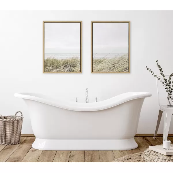 Kate and Laurel Sylvie East Beach Left and Right Framed Canvas Wall Art Set by Amy Peterson Art Studio 2 Piece Set 18x24 Natural Coastal Ocean Natural Wall Art Set