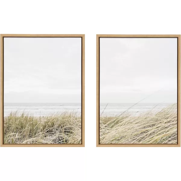 Kate and Laurel Sylvie East Beach Left and Right Framed Canvas Wall Art Set by Amy Peterson Art Studio 2 Piece Set 18x24 Natural Coastal Ocean Natural Wall Art Set