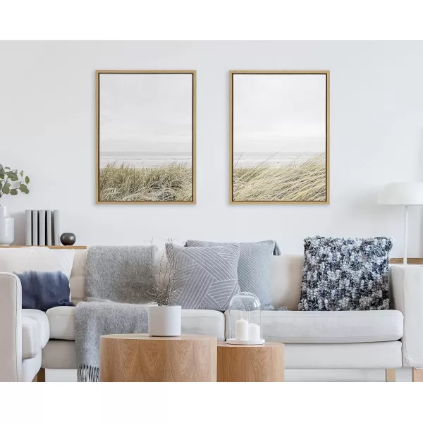 Kate and Laurel Sylvie East Beach Left and Right Framed Canvas Wall Art Set by Amy Peterson Art Studio 2 Piece Set 18x24 Natural Coastal Ocean Natural Wall Art Set