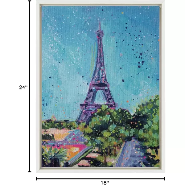 Kate and Laurel Sylvie Eiffel Tower in Summer Framed Canvas Wall Art by Rachel Christopoulos 18x24 White Decorative Paris Themed Landscape for Wall