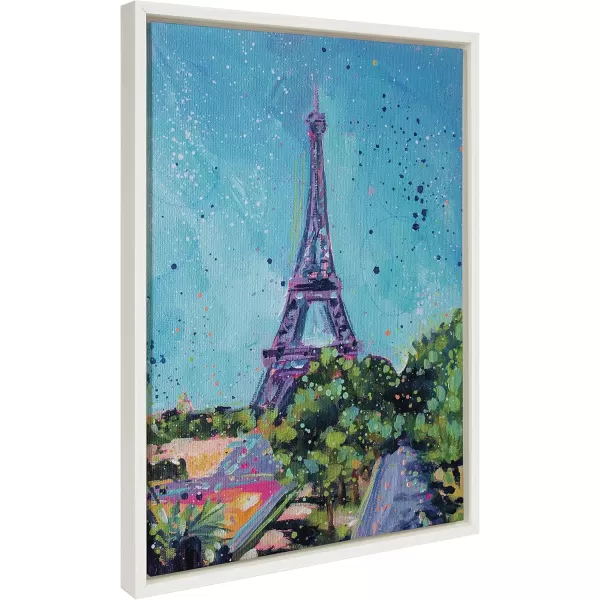 Kate and Laurel Sylvie Eiffel Tower in Summer Framed Canvas Wall Art by Rachel Christopoulos 18x24 White Decorative Paris Themed Landscape for Wall