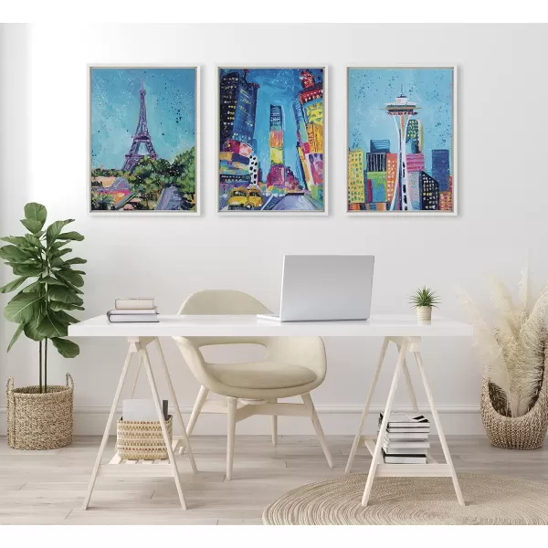 Kate and Laurel Sylvie Eiffel Tower in Summer Framed Canvas Wall Art by Rachel Christopoulos 18x24 White Decorative Paris Themed Landscape for Wall