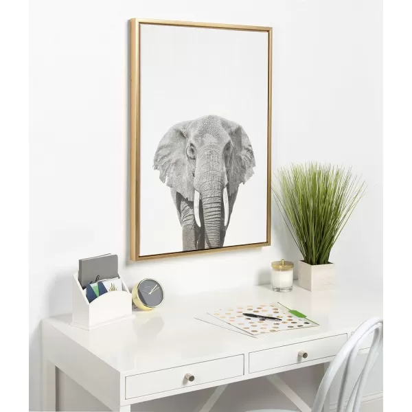Kate and Laurel Sylvie Elephant Black and White Animal Portrait Framed Canvas Wall Art by Simon Te Tai 23x33 NaturalGold
