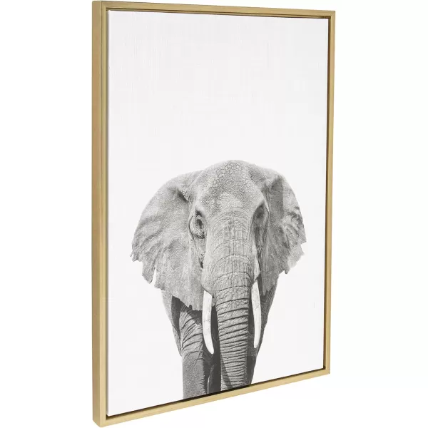 Kate and Laurel Sylvie Elephant Black and White Animal Portrait Framed Canvas Wall Art by Simon Te Tai 23x33 NaturalGold