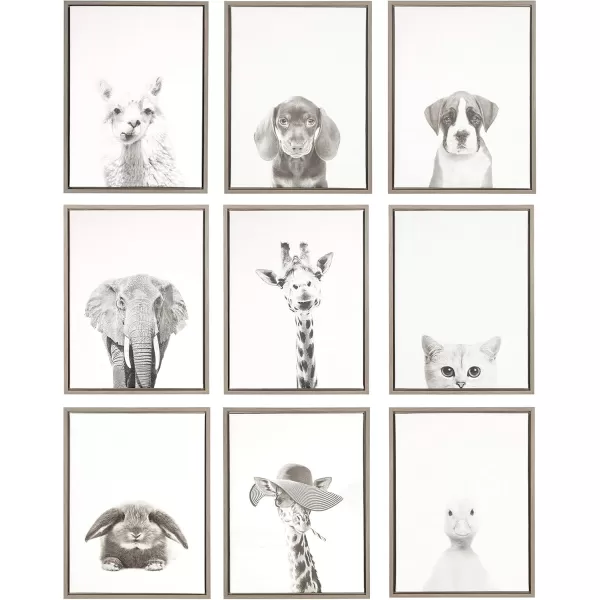 Kate and Laurel Sylvie Elephant Black and White Animal Portrait Framed Canvas Wall Art by Simon Te Tai 23x33 NaturalGrey