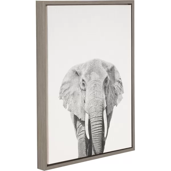 Kate and Laurel Sylvie Elephant Black and White Animal Portrait Framed Canvas Wall Art by Simon Te Tai 23x33 NaturalGrey