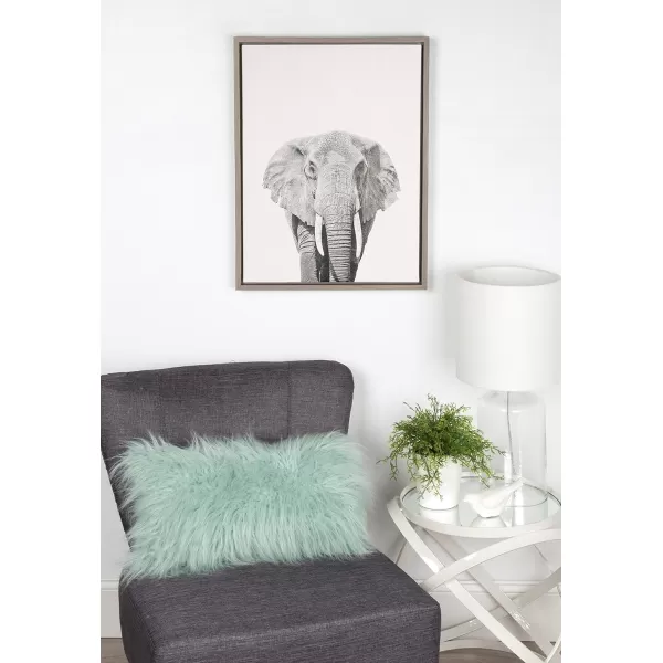 Kate and Laurel Sylvie Elephant Black and White Animal Portrait Framed Canvas Wall Art by Simon Te Tai 23x33 NaturalGrey