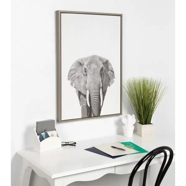 Kate and Laurel Sylvie Elephant Black and White Animal Portrait Framed Canvas Wall Art by Simon Te Tai 23x33 NaturalGrey