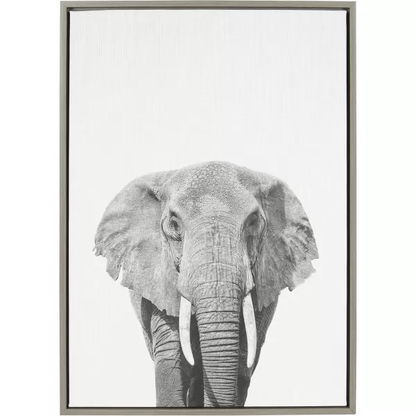 Kate and Laurel Sylvie Elephant Black and White Animal Portrait Framed Canvas Wall Art by Simon Te Tai 23x33 NaturalGrey