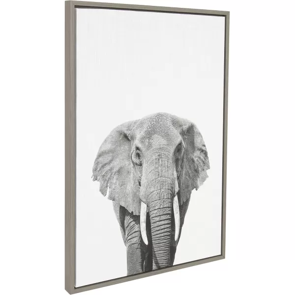 Kate and Laurel Sylvie Elephant Black and White Animal Portrait Framed Canvas Wall Art by Simon Te Tai 23x33 NaturalGrey