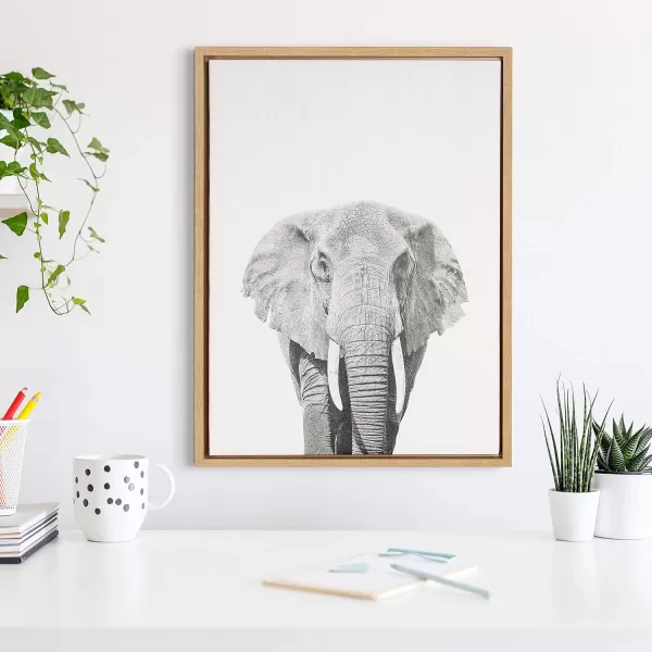 Kate and Laurel Sylvie Elephant Black and White Animal Portrait Framed Canvas Wall Art by Simon Te Tai 23x33 NaturalNatural