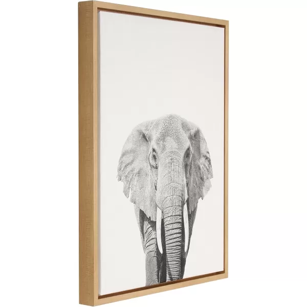 Kate and Laurel Sylvie Elephant Black and White Animal Portrait Framed Canvas Wall Art by Simon Te Tai 23x33 NaturalNatural