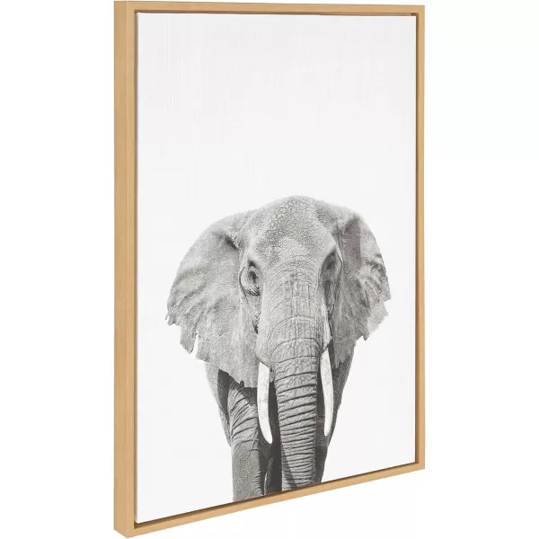 Kate and Laurel Sylvie Elephant Black and White Animal Portrait Framed Canvas Wall Art by Simon Te Tai 23x33 NaturalNatural