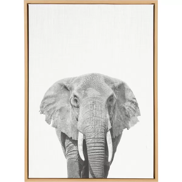 Kate and Laurel Sylvie Elephant Black and White Animal Portrait Framed Canvas Wall Art by Simon Te Tai 23x33 NaturalNatural