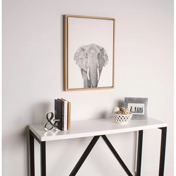 Kate and Laurel Sylvie Elephant Black and White Animal Portrait Framed Canvas Wall Art by Simon Te Tai 23x33 NaturalNatural