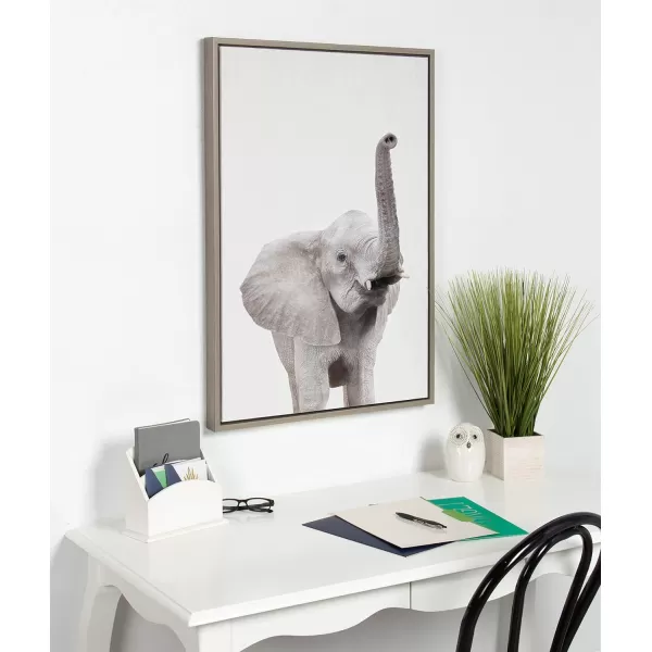 Kate and Laurel Sylvie Elephant with Raised Trunk Animal Print Portrait Framed Canvas Wall Art by Amy Peterson 23x33 GrayGrey