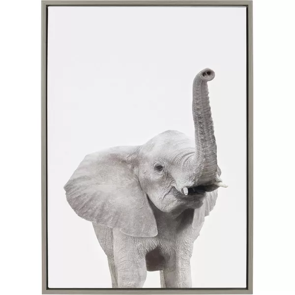 Kate and Laurel Sylvie Elephant with Raised Trunk Animal Print Portrait Framed Canvas Wall Art by Amy Peterson 23x33 GrayGrey