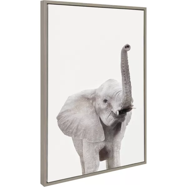 Kate and Laurel Sylvie Elephant with Raised Trunk Animal Print Portrait Framed Canvas Wall Art by Amy Peterson 23x33 GrayGrey