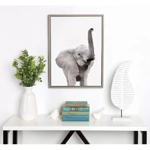 Kate and Laurel Sylvie Elephant with Raised Trunk Animal Print Portrait Framed Canvas Wall Art by Amy Peterson 23x33 GrayGrey