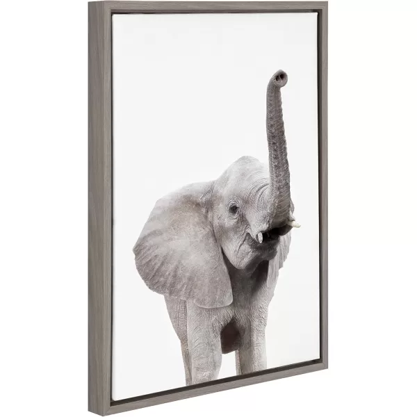 Kate and Laurel Sylvie Elephant with Raised Trunk Animal Print Portrait Framed Canvas Wall Art by Amy Peterson 23x33 GrayGrey