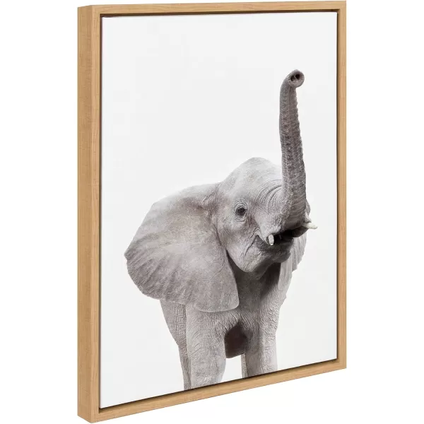 Kate and Laurel Sylvie Elephant with Raised Trunk Animal Print Portrait Framed Canvas Wall Art by Amy Peterson 23x33 GrayNatural