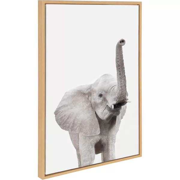 Kate and Laurel Sylvie Elephant with Raised Trunk Animal Print Portrait Framed Canvas Wall Art by Amy Peterson 23x33 GrayNatural