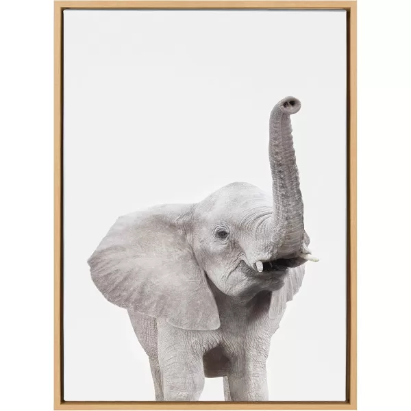 Kate and Laurel Sylvie Elephant with Raised Trunk Animal Print Portrait Framed Canvas Wall Art by Amy Peterson 23x33 GrayNatural