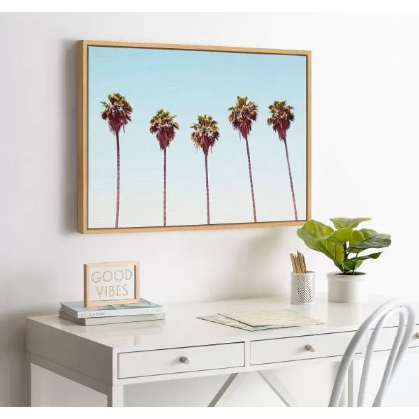 Kate and Laurel Sylvie Five Palms Framed Canvas Wall Art by Simon Te 23x33 Natural Tropical Vacation Wall Decor for Living Room Bedroom Bathroom Or Entryway