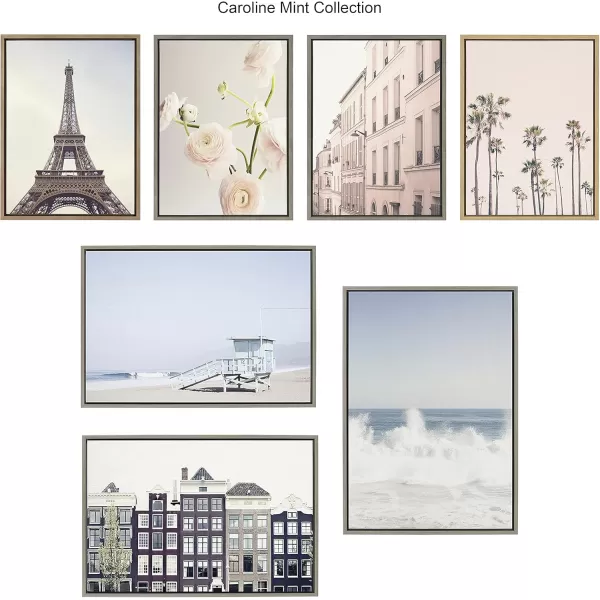 Kate and Laurel Sylvie Five Umbrellas Framed Canvas Wall Art by Caroline Mint 23x33 White Decorative Coastal Art for Wall