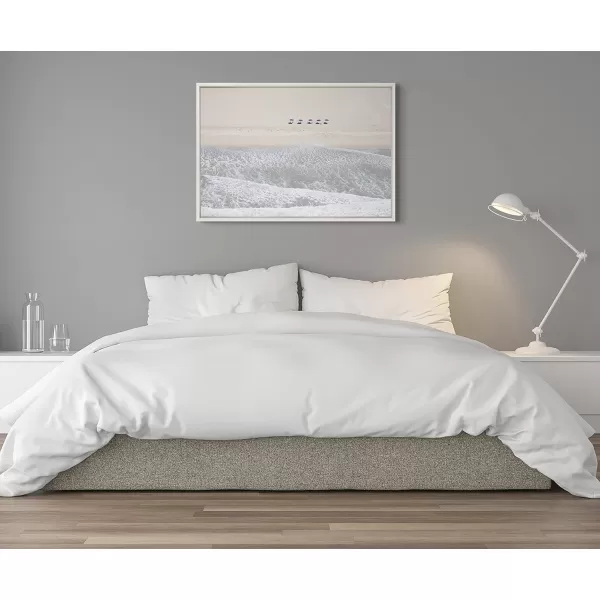 Kate and Laurel Sylvie Five Umbrellas Framed Canvas Wall Art by Caroline Mint 23x33 White Decorative Coastal Art for Wall