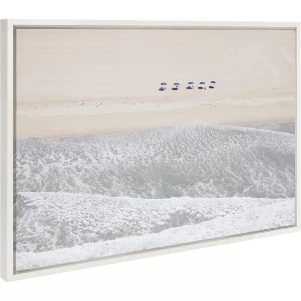 Kate and Laurel Sylvie Five Umbrellas Framed Canvas Wall Art by Caroline Mint 23x33 White Decorative Coastal Art for Wall