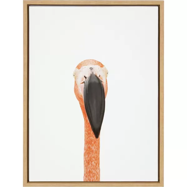 Kate and Laurel Sylvie Flamingo Portrait Framed Canvas Wall Art by Amy Peterson Art Studio 18x24 Natural Modern Animal Bird Portrait Art for WallNatural
