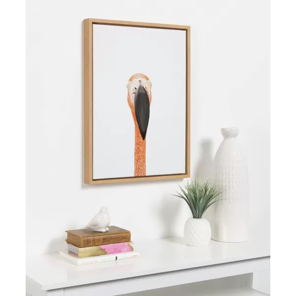 Kate and Laurel Sylvie Flamingo Portrait Framed Canvas Wall Art by Amy Peterson Art Studio 18x24 Natural Modern Animal Bird Portrait Art for WallNatural