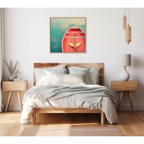 Kate and Laurel Sylvie Floating on a Cloud Framed Canvas Wall Art by Alicia Bock 30x30 Natural Lake House Boat Photography Art for WallNatural