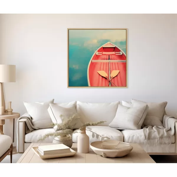 Kate and Laurel Sylvie Floating on a Cloud Framed Canvas Wall Art by Alicia Bock 30x30 Natural Lake House Boat Photography Art for WallNatural