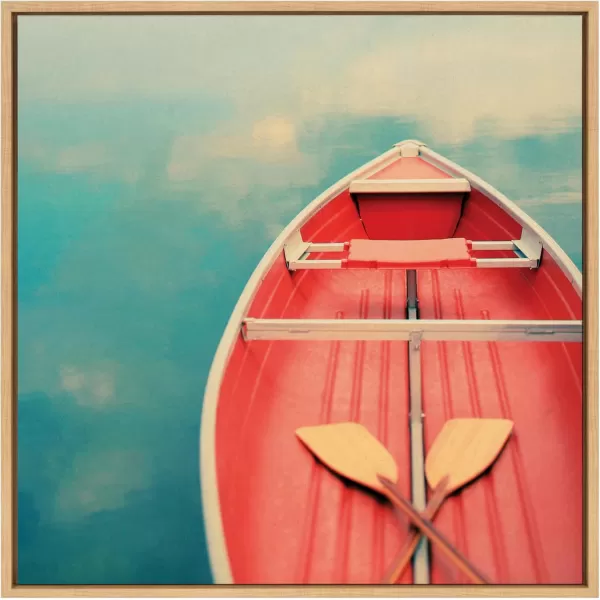Kate and Laurel Sylvie Floating on a Cloud Framed Canvas Wall Art by Alicia Bock 30x30 Natural Lake House Boat Photography Art for WallNatural