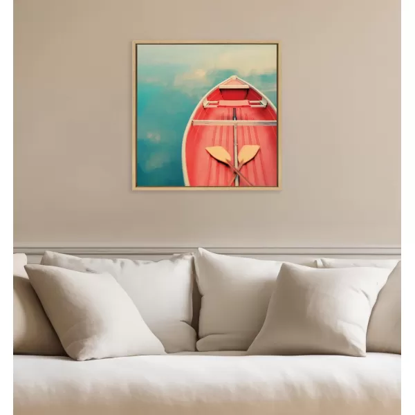 Kate and Laurel Sylvie Floating on a Cloud Framed Canvas Wall Art by Alicia Bock 30x30 Natural Lake House Boat Photography Art for WallNatural