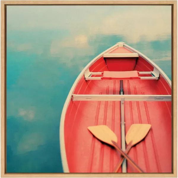 Kate and Laurel Sylvie Floating on a Cloud Framed Canvas Wall Art by Alicia Bock 30x30 Natural Lake House Boat Photography Art for WallNatural